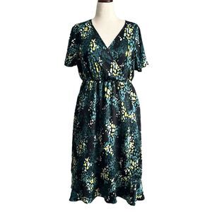 Torrid Midi Bubble Charm Flutter Sleeve Faux Wrap Dress Green Size 00/10US